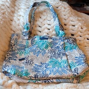 Vera Bradley Floral Quilted Tote Bag - Blue and Green 14x18x5